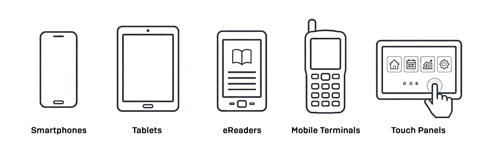Smartphones, Tablets, eReader, mobile Terminals und Touch-Panels